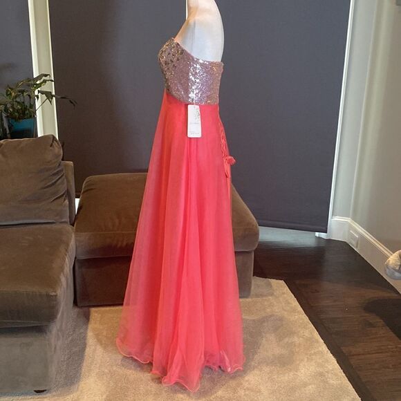 Women’s Pink Full Length Sparkly Tulle & Sequined Prom Party Dress Size S NWT - Picture 7 of 11